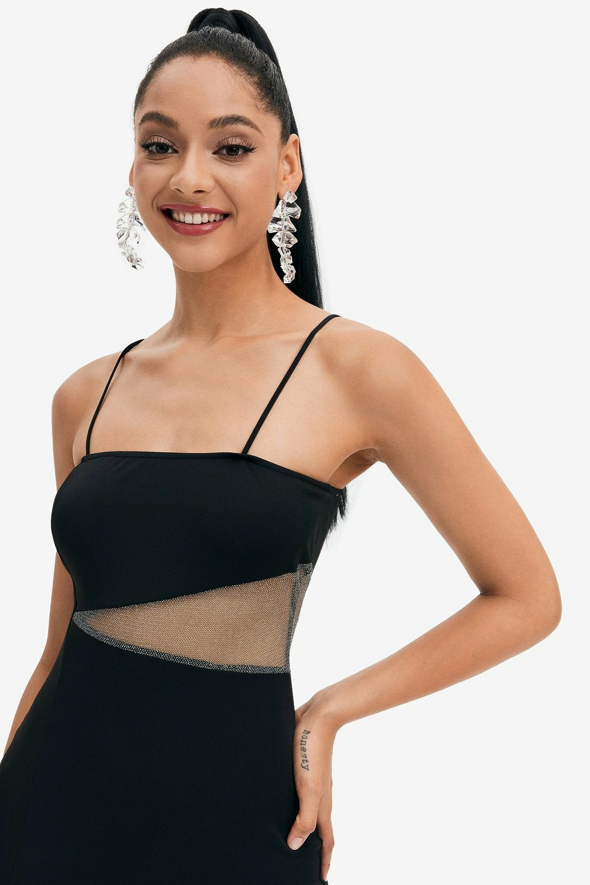 Solado Mesh Splicing Bodycon Solid Mini Cami Dress 4 Solado Mesh Splicing Bodycon Solid Mini Cami Dress - Image 4