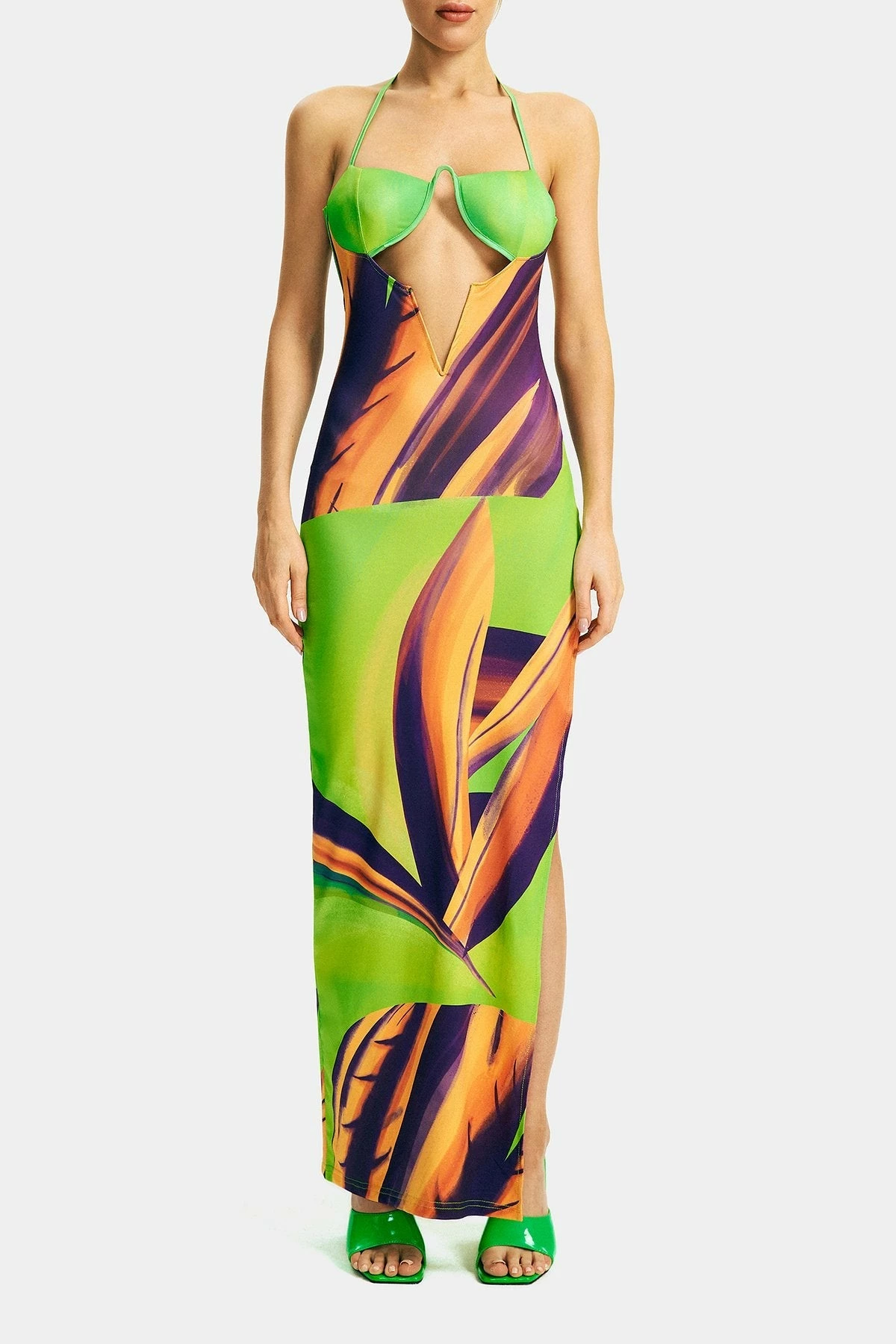 Solado Side Split Cut Out Abstract Print Boning Maxi Dress 6 Solado Side Split Cut Out Abstract Print Boning Maxi Dress - Image 6