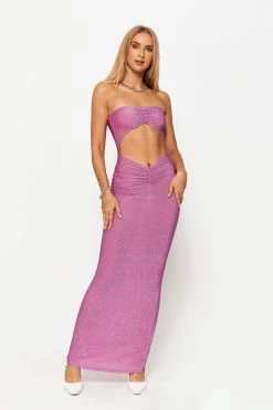 Solado Cut Out Ruched Bodycon Tube Maxi Dress