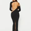 Solado Open Back Split Hem Long Sleeve Maxi Dress