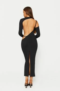 Solado Open Back Split Hem Long Sleeve Maxi Dress