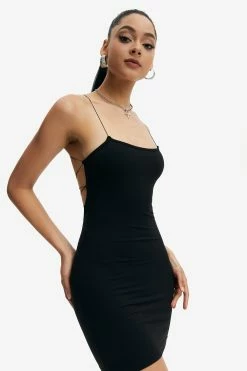 Solado Solid Lace Up Backless Cami Mini Dress