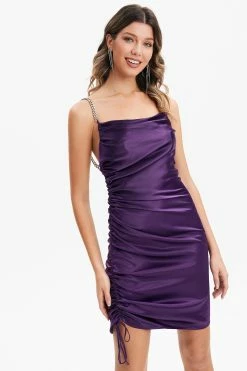 Solado Satin Diamante Chain Drawstring Ruched Mini Dress
