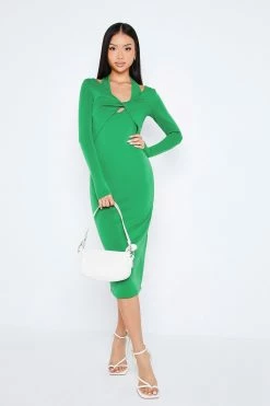 SOLADO Twist Front Open Back Split Hem Midi Dress