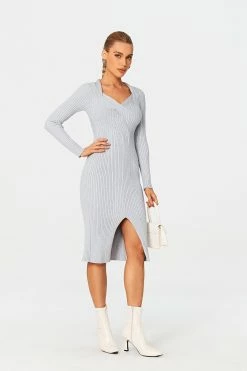 Solado Halter Neck Twist Front Split Hem Sweater Dress