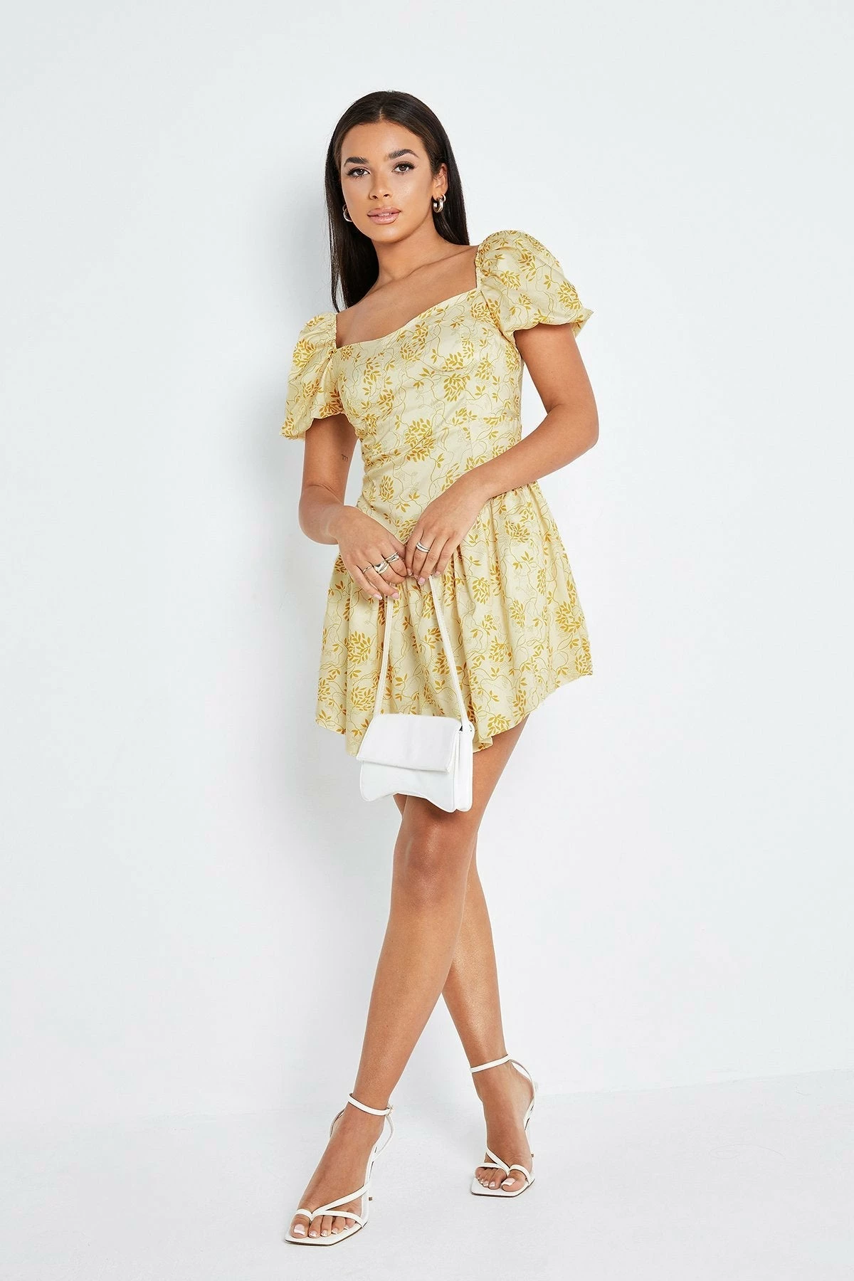 Solado Square Neck Puff Sleeve Cinched Waist Mini Dress 3 Solado Square Neck Puff Sleeve Cinched Waist Mini Dress - Image 3