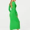 Solado Lace Up Open Back Split Hem Long Sleeve Midi Dress