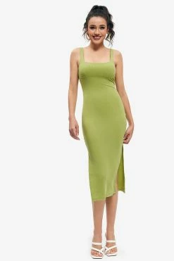 Solado Square Neck Backless Side Split Midi Dress
