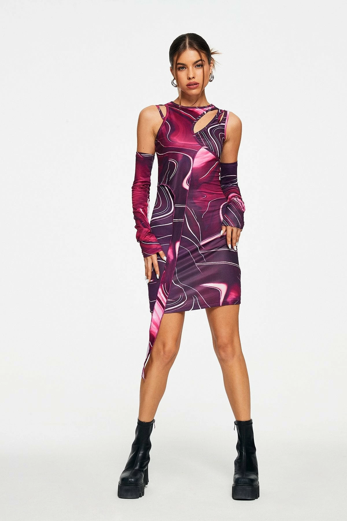 Solado Cold Shoulder Abstract Print Long Sleeve Mini Dress 4 Solado Cold Shoulder Abstract Print Long Sleeve Mini Dress - Image 4