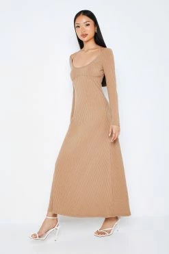 SOLADO U Neck Colorblock Stripe Knitted Maxi Dress