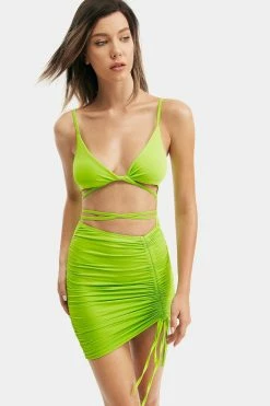 Alternative view of Solado Plunging Neck Cross Tie Ruched Drawstring Mini Dress