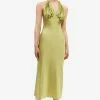 Solado Satin Halter Neck Backless Pleat Midi Dress