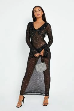 SOLADO Sequin Mesh Open Back Maxi Dress Without Underwear