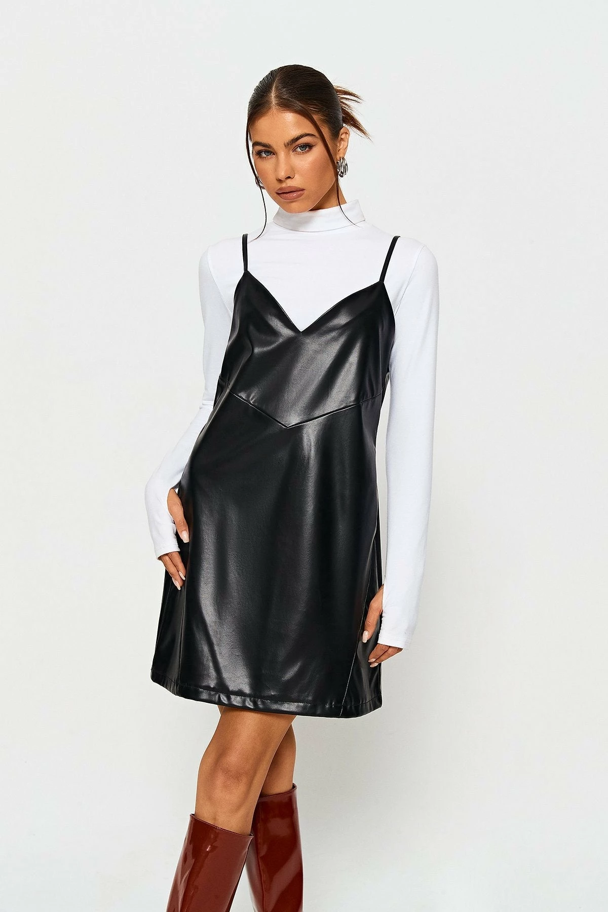 SOLADO Adjustable Strap Plunging Neck PU Leather Mini Dress Without Top 2 SOLADO Adjustable Strap Plunging Neck PU Leather Mini Dress Without Top - Image 2
