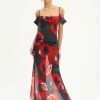 Solado Cold Shoulder Abstract Print Mesh Maxi Dress