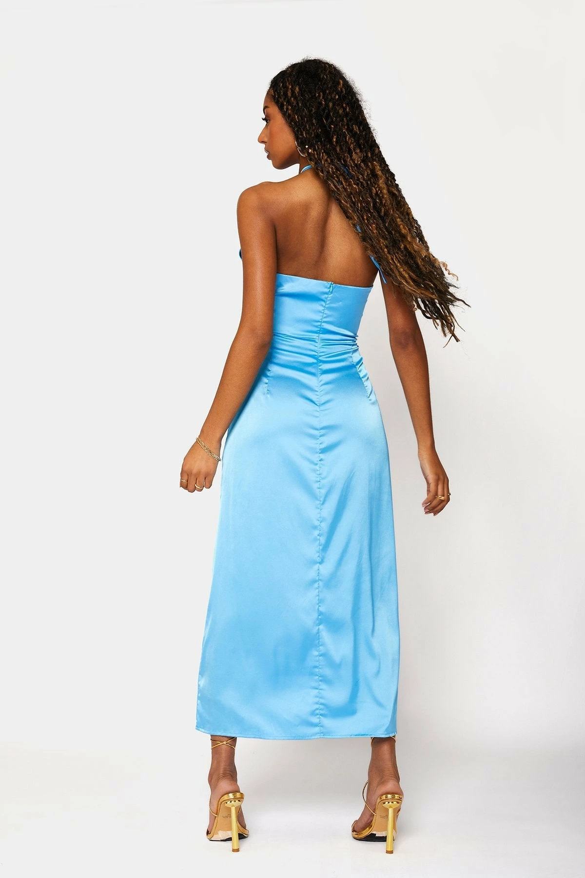 SOLADO Satin Lace Up Ruched Backless Maxi Dress 2 SOLADO Satin Lace Up Ruched Backless Maxi Dress - Image 2