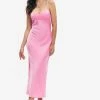 Solado Satin Draped Split Hem Backless Midi Dress