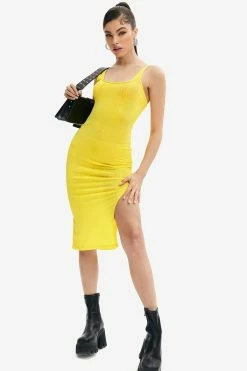 Solado Plunging Neck Split Hem Midi Dress