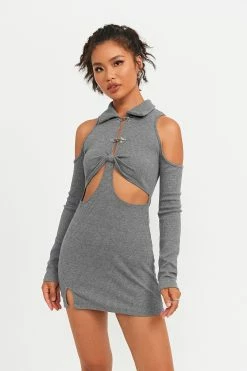 Solado Cold Shoulder Cut Out Knitted Long Sleeve Mini Dress
