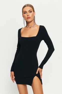 Alternative view of SOLADO Square Neck Split Hem Cinched Waist Mini Dress