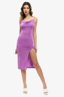 Solado Cowl Neck Backless Split Hem Midi Dress