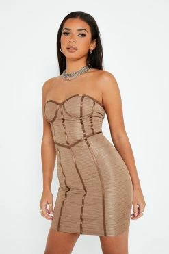 SOLADO Satin Trim Bodycon Tube Mini Dress