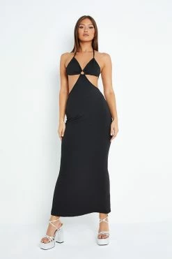 Solado Halter Neck Cut Out Backless Solid Maxi Dress