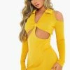 SOLADO Cold Shoulder Cut Out Ribbed Long Sleeve Mini Dress