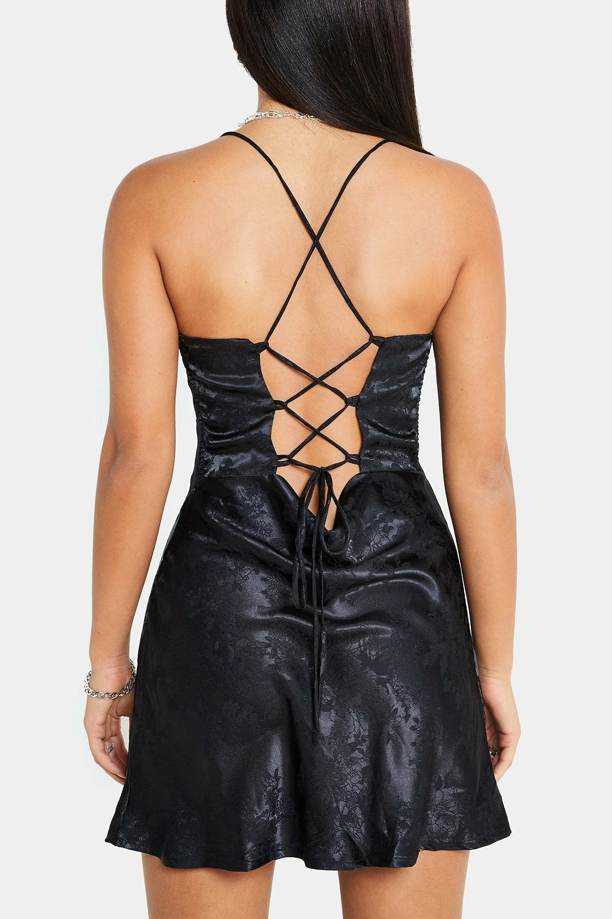 Solado Satin Jacquard Lace Up Backless Mini Dress 7 Solado Satin Jacquard Lace Up Backless Mini Dress - Image 7