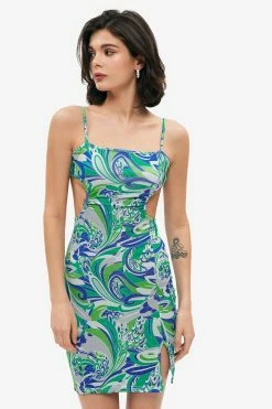 Solado Abstract Print Cut Out Split Hem Mini Dress
