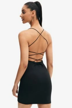 Alternative view of Solado Plunging Neck Cross Open Back Solid Bodycon Mini Dress
