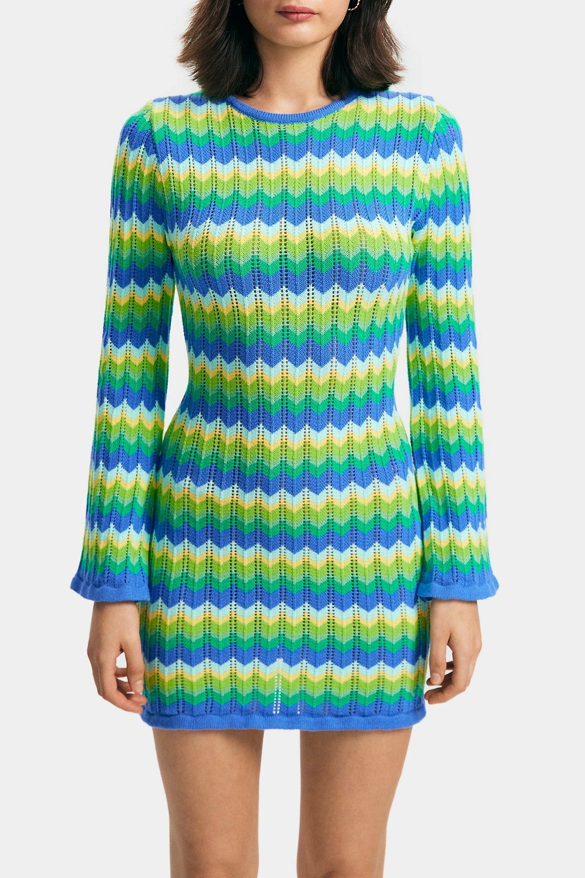 Solado Open Back Stripe Print Long Sleeve Knitted Sweater Dress 6 Solado Open Back Stripe Print Long Sleeve Knitted Sweater Dress - Image 6