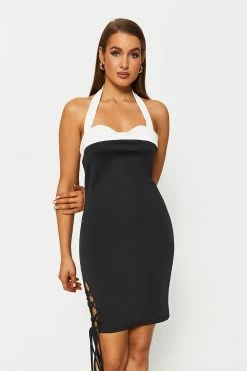 Alternative view of Solado Halter Neck Colorblock Lace Up Side Mini Dress