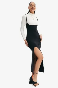 Solado Plunging Neck Cross Back Split Hem Maxi Dress Without Top