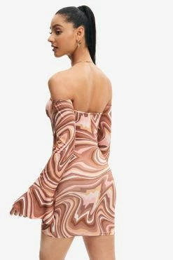 Alternative view of Solado Off Shoulder Swirl Print Flared Sleeve Mini Dress