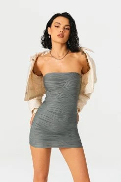 SOLADO Off Shoulder Swirl Textured Bodycon Mini Dress