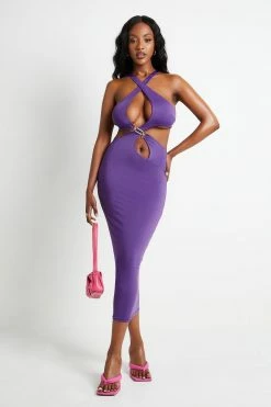 SOLADO Cross Wrap Buckled Detail Backless Maxi Dress