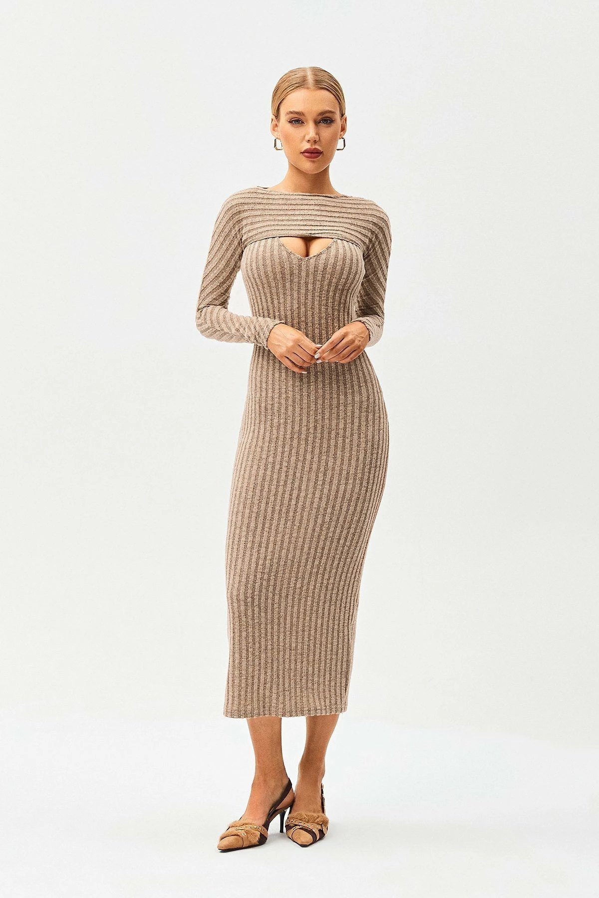 SOLADO 2 In 1 Cut Out Stripe Knitted Bodycon Maxi Dress 3 SOLADO 2 In 1 Cut Out Stripe Knitted Bodycon Maxi Dress - Image 3