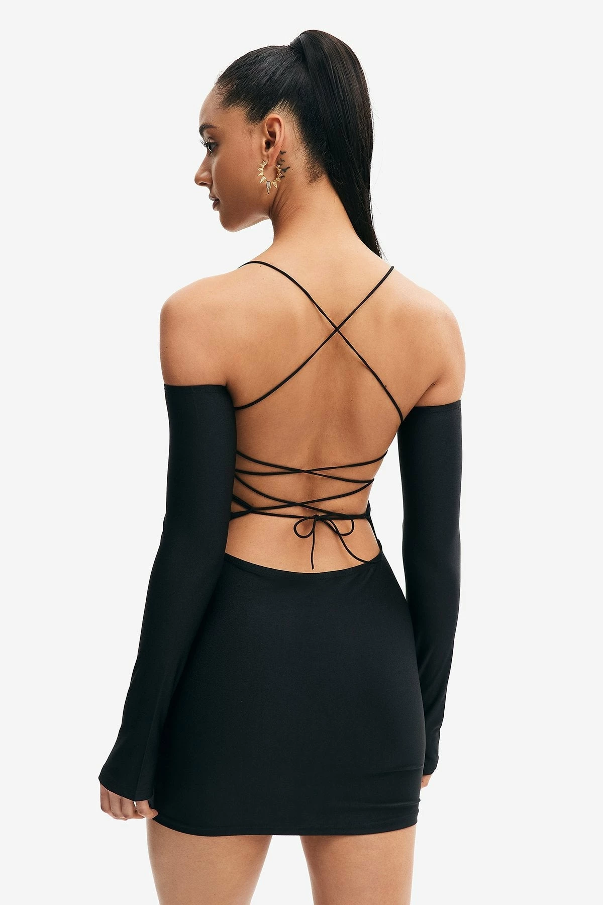 Solado Cold Shoulder Lace Up Backless Mini Dress 3 Solado Cold Shoulder Lace Up Backless Mini Dress - Image 3