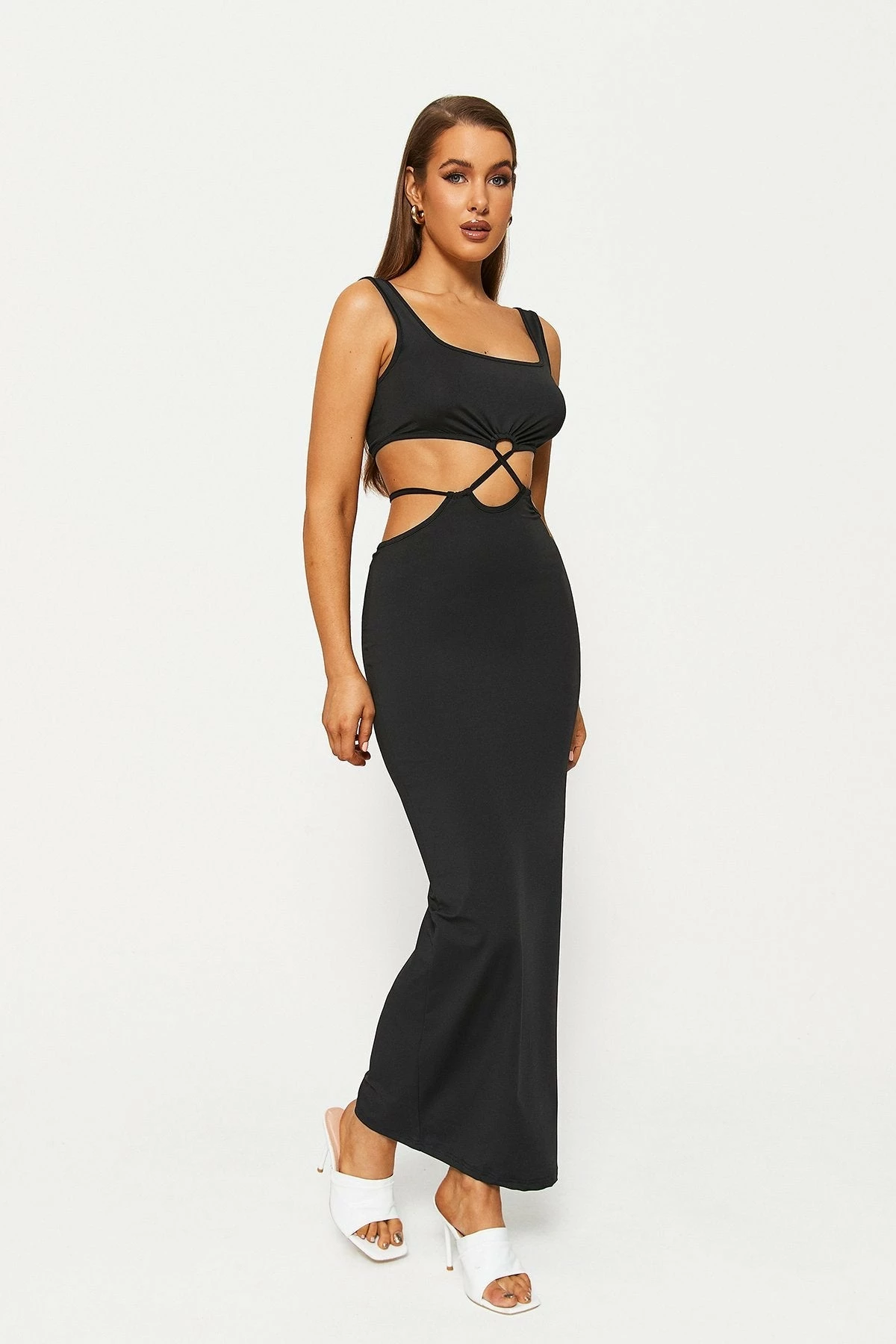Solado Square Neck Cross Back Bodycon Maxi Dress 3 Solado Square Neck Cross Back Bodycon Maxi Dress - Image 3