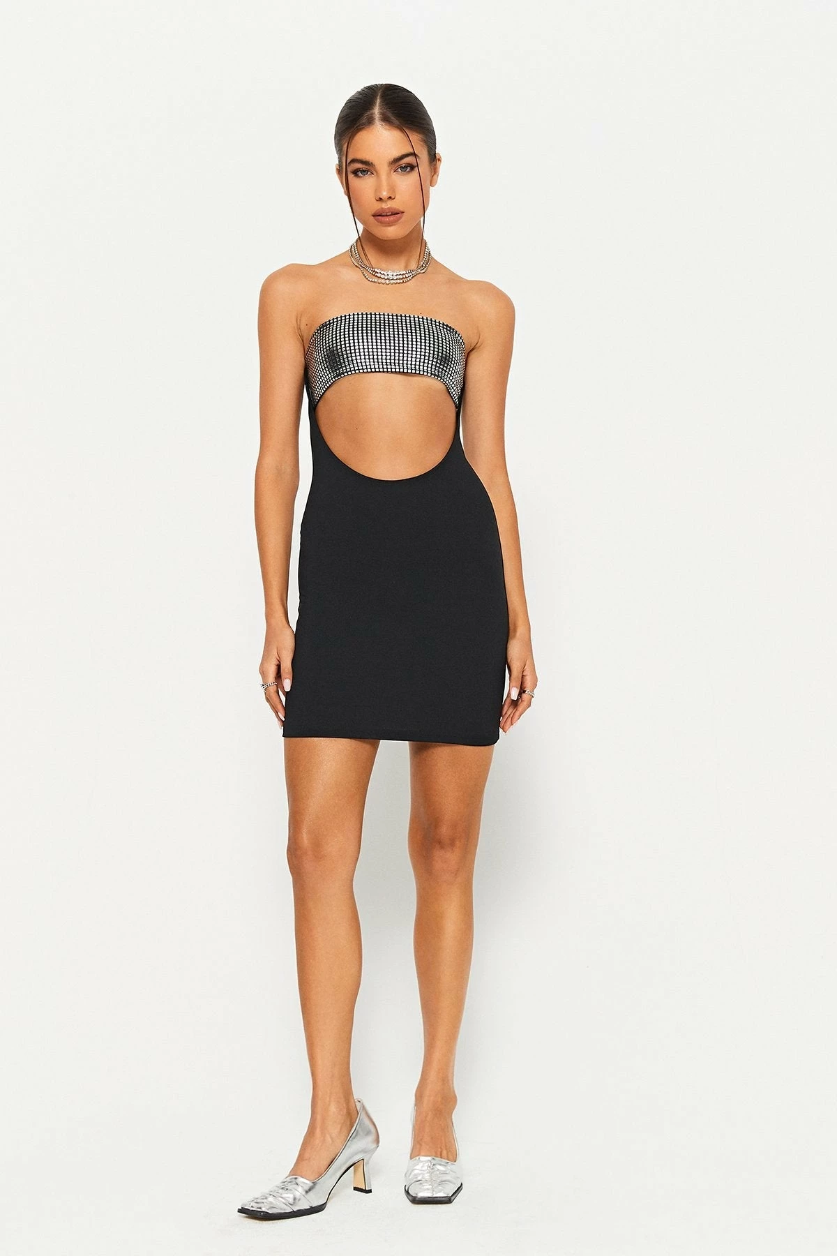 SOLADO Check Laser Splicing Cut Out Tube Mini Dress 4 SOLADO Check Laser Splicing Cut Out Tube Mini Dress - Image 4