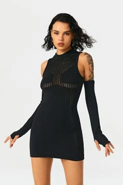 Solado Distressed Knitted Bodycon Mini Dress With Oversleeve