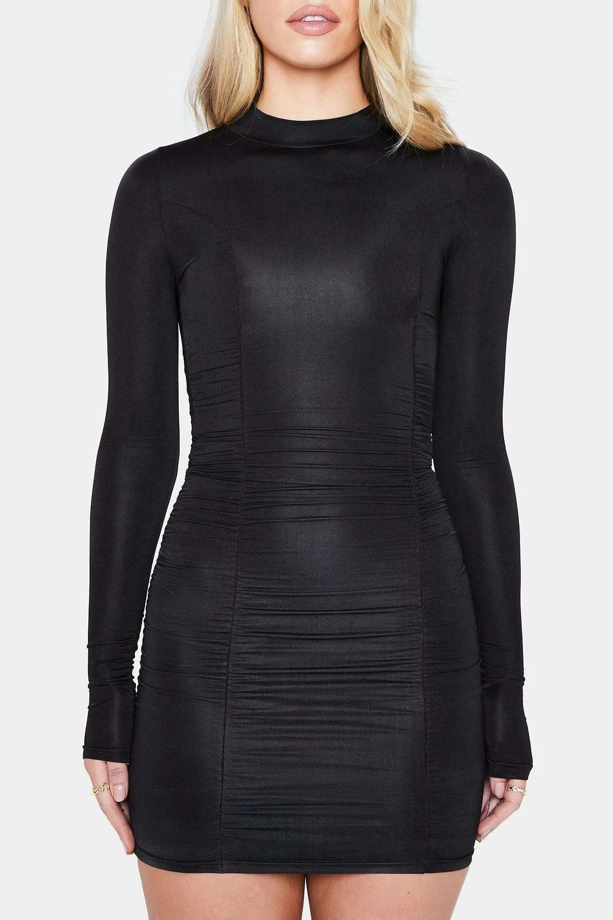Solado Mock Neck Ruched Bodycon Long Sleeve Mini Dress 6 Solado Mock Neck Ruched Bodycon Long Sleeve Mini Dress - Image 6
