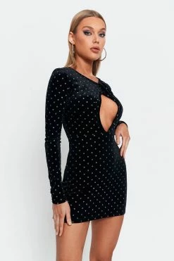 Alternative view of SOLADO Polka Dot Cut Out Velvet Long Sleeve Mini Dress