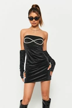 Alternative view of Solado Pearl Decor Tube Bodycon Mini Dress With Oversleeve