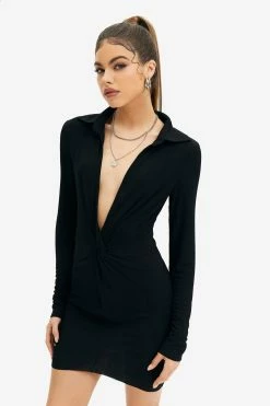 Solado Plunging Neck Long Sleeve Bodycon Mini Dress