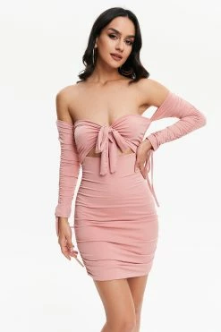 Solado Off Shoulder Tie Front Cut Out Mini Dress