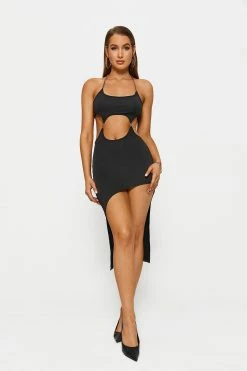 Solado Cut Out Asymmetrical Hem Backless Midi Dress