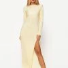 Solado Open Back Split Hem Long Sleeve Solid Maxi Dress