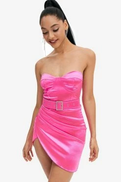 Solado Cinched Waist Asymmetric Hem Tube Mini Dress